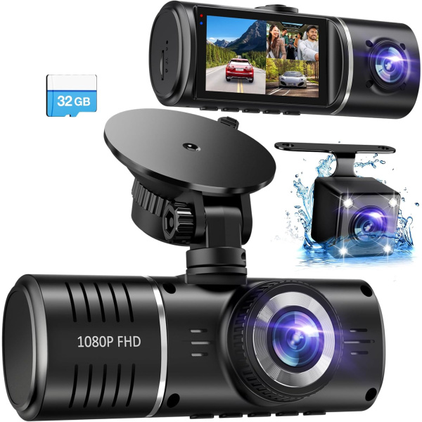 Dash Cam Front and Rear Inside, 3 Channel Dash Camera for Cars, 1080P Triple